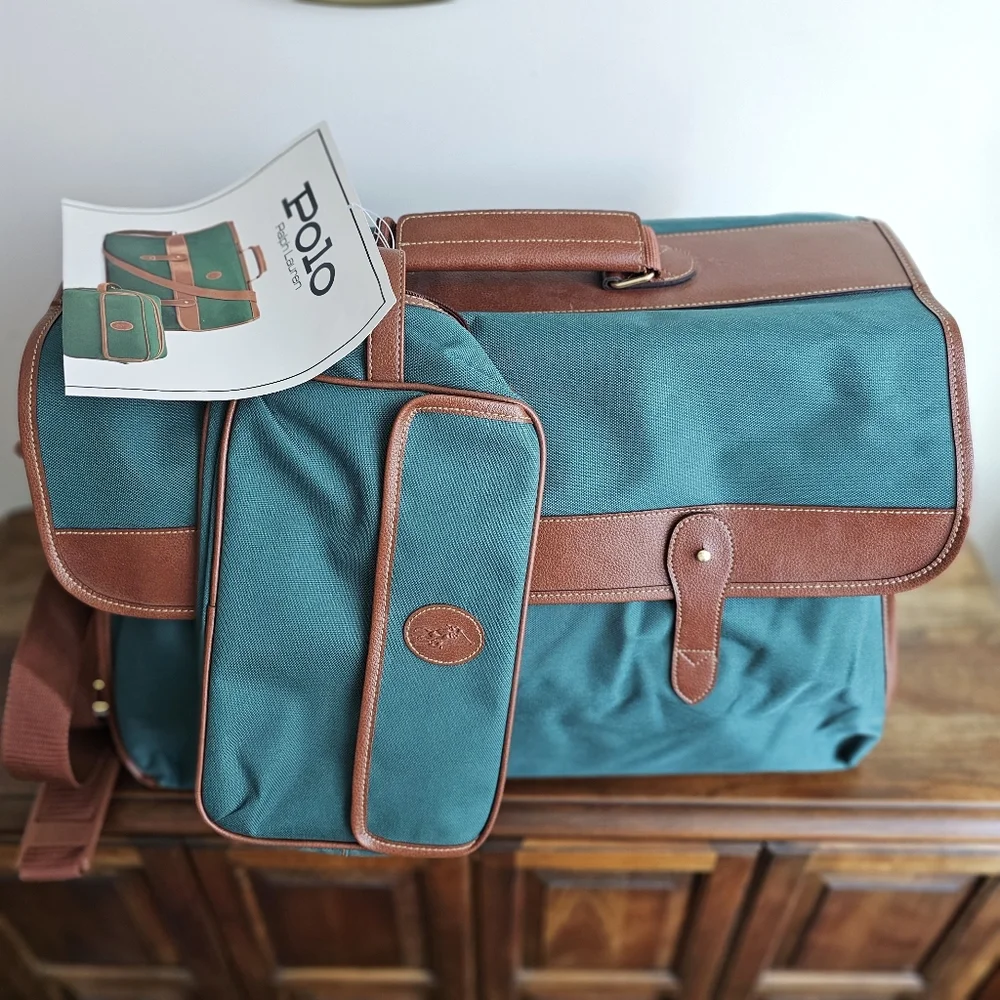 POLO RALPH LAUREN Vintage Teal Travel Weekender Bag Set New Old Stock